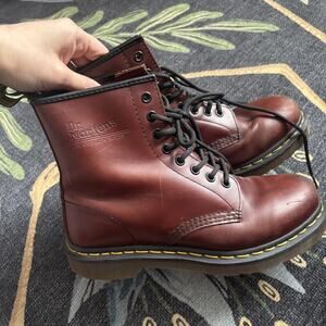 Dr Doc Martens 1460 Classic Combat Leather Boots Womens US 8 Maroon Red Cherry